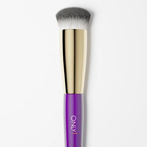 premium foundation brush with soft bristles, gold ferrule, and purple handle for flawless makeup application