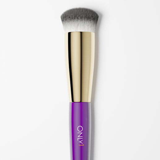 premium foundation brush with soft bristles, gold ferrule, and purple handle for flawless makeup application