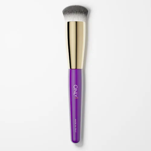 premium foundation brush with soft bristles, gold ferrule, and purple handle for flawless makeup application