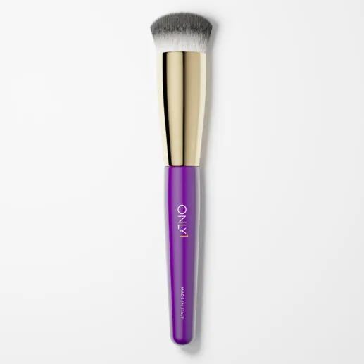 premium foundation brush with soft bristles, gold ferrule, and purple handle for flawless makeup application