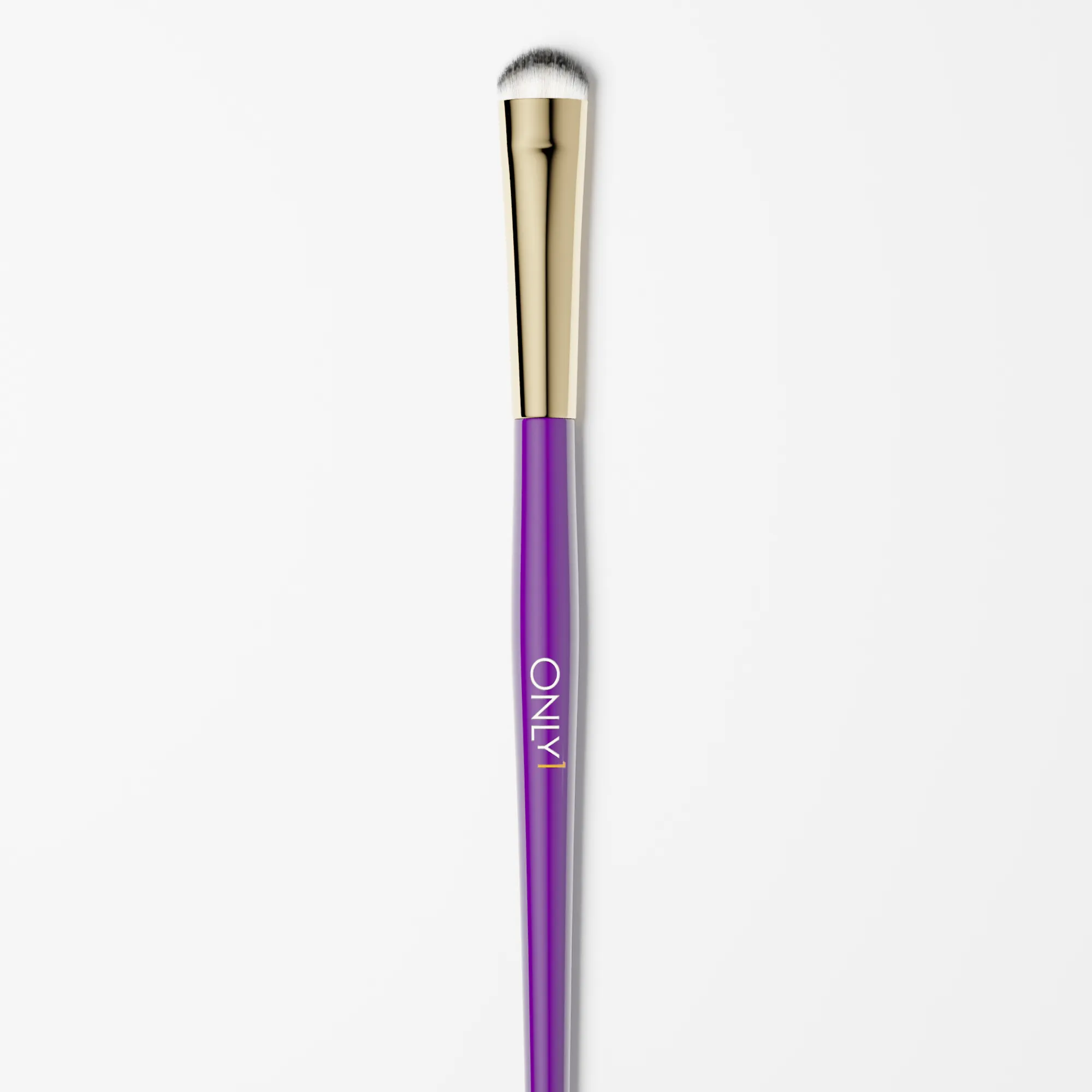 Dense shading brush with a purple handle, gold accents, and white bristles on a plain white background.